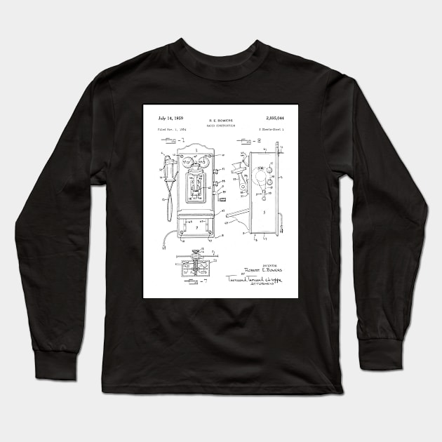 Phone Patent - Telephone Hallway Home Decor Art - White Long Sleeve T-Shirt by patentpress